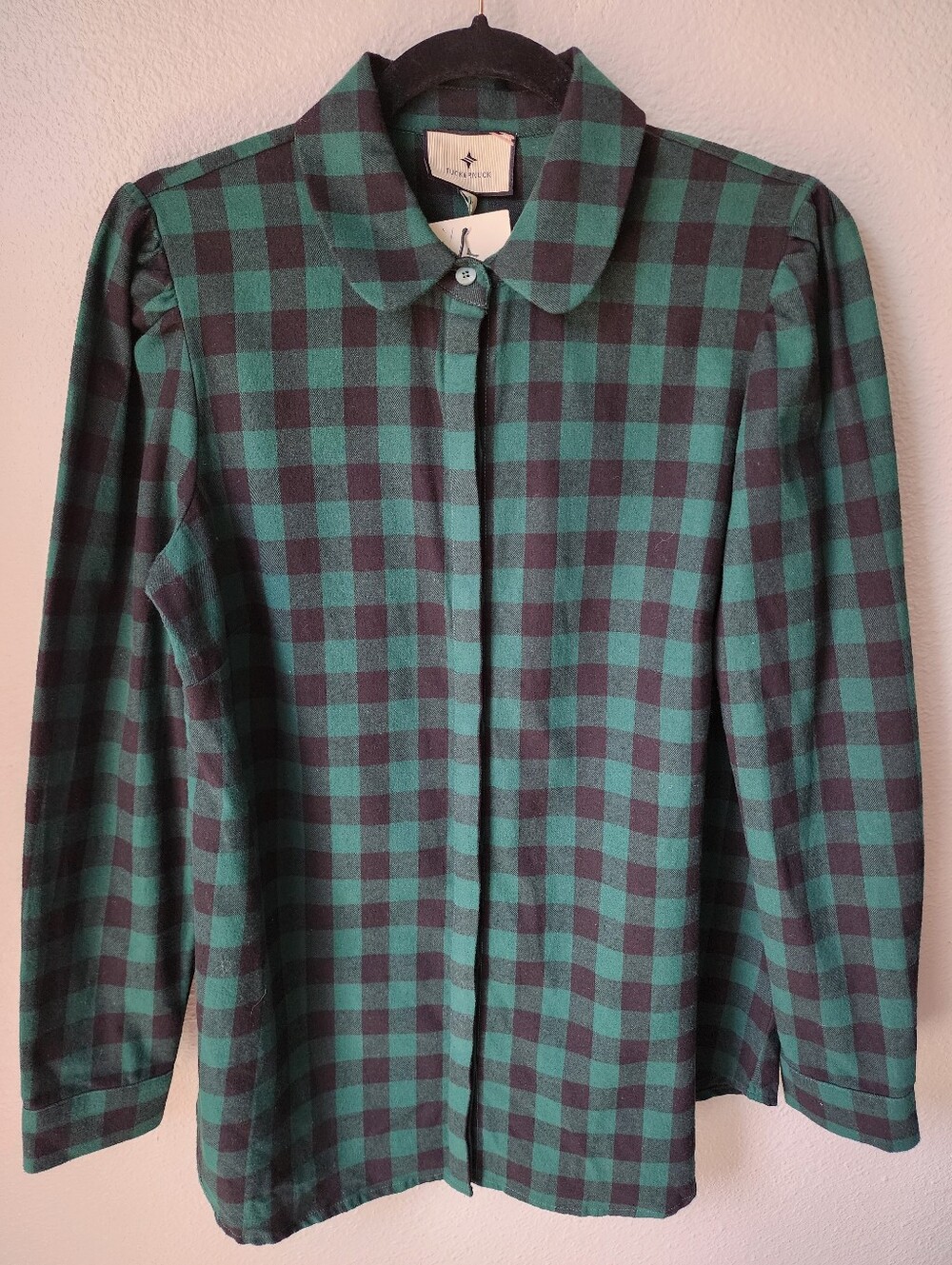 Tuckernuck Green Plaid Saranac Button Front Cotton Flannel Top Size Medium NWT